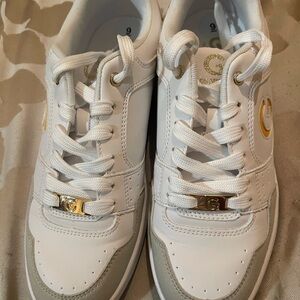 Guess  White and Gold Sneakers with Logo Detail